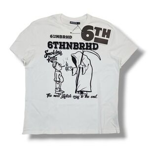 6th‎ NBRHD "No Smoke" Crew Neck White T-Shirt Men's XL NWT